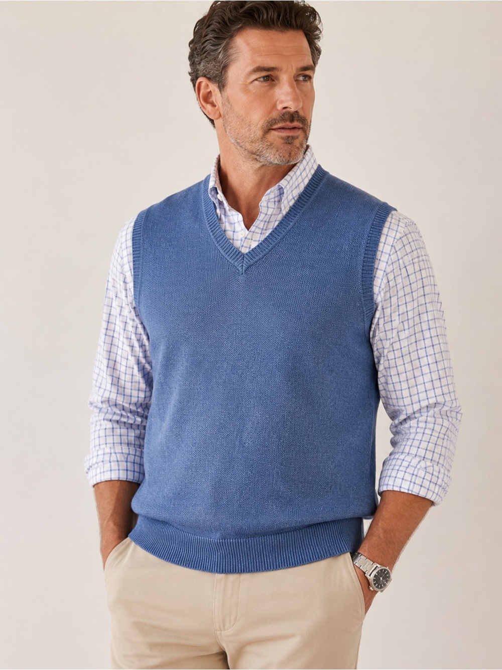 Bobby Jones XL 100% Cotton Sweater Vest Steel Blue V Neck Golf Preppy Classic